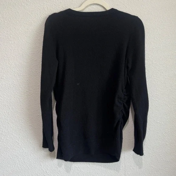 Quince Womens Black 100% Cashmere Ruched Side Crew Neck Sweater Size M Minimal - Picture 5 of 10